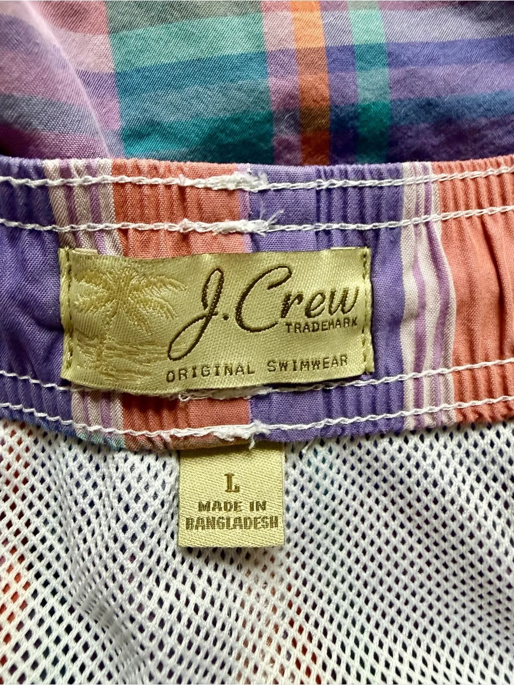 J.Crew 5” Swim Trunk Yarn-Dyed Madras Plaid Sz Large Style AV375 Blue Orange